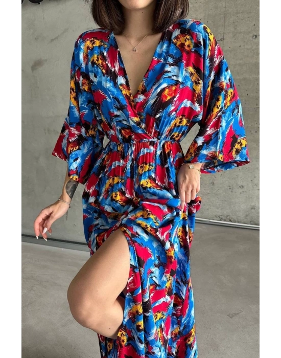 Dokuma baskılı yarasa kol elbise s8124