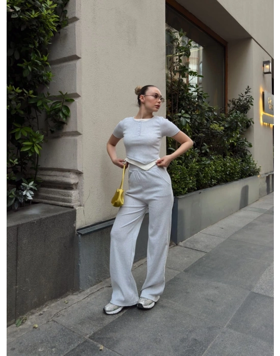 Düğme yakalı gri alt üst takım s3943