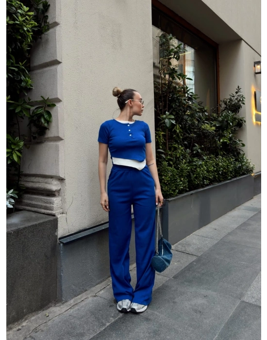 Düğme yakalı saks alt üst takım s3943