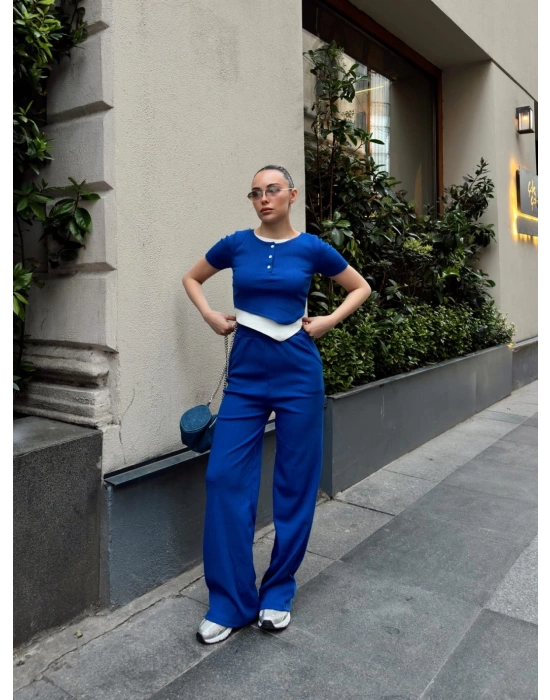 Düğme yakalı saks alt üst takım s3943