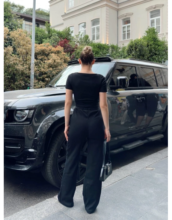 Düğme yakalı siyah alt üst takım s3943