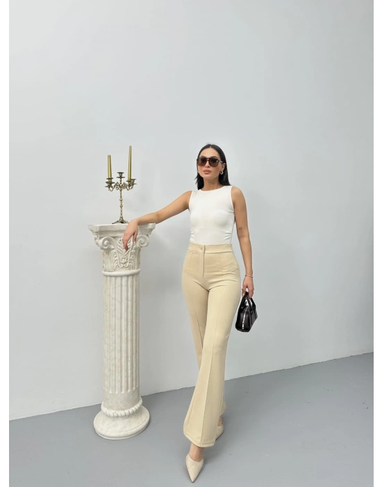 Düğmeli Palazzo pantolon bej p170091