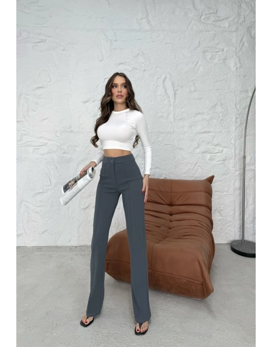 Düğmeli Palazzo pantolon füme p170091