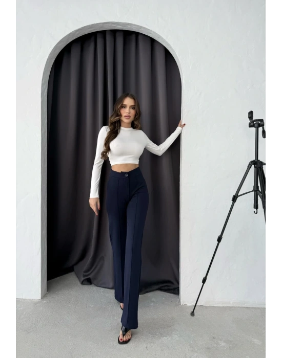 Düğmeli Palazzo pantolon lacivert p170091