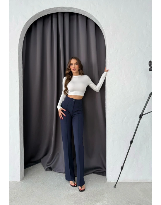 Düğmeli Palazzo pantolon lacivert p170091