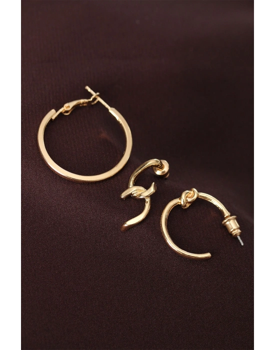 Düğüm Model Altın Renk Metal Çoklu Küpe