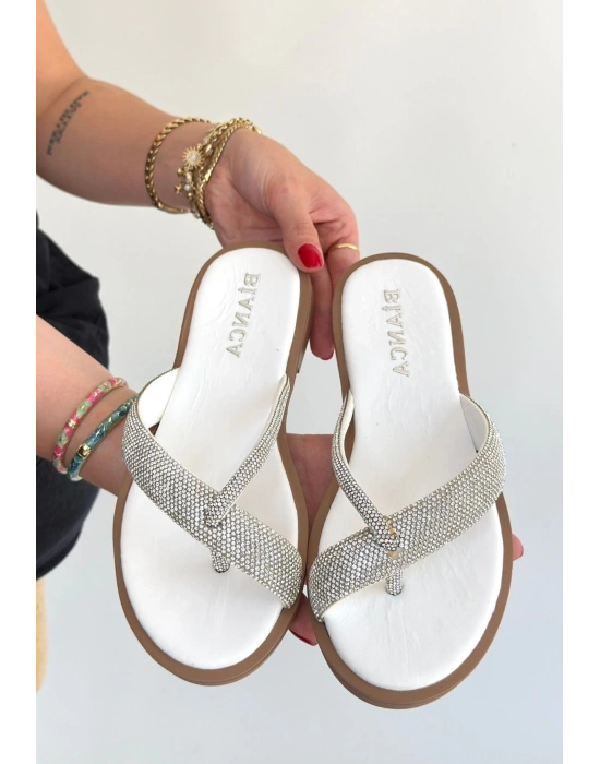 Eday Gümüş Boncuk İşlemeli Terlik