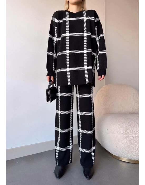 Ekoseli triko takım siyahbeyaz