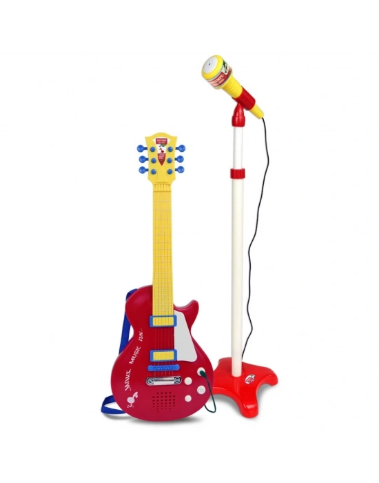 Elektronik Ayaklı Mikrofonlu Gitar Seti Kırmızı
