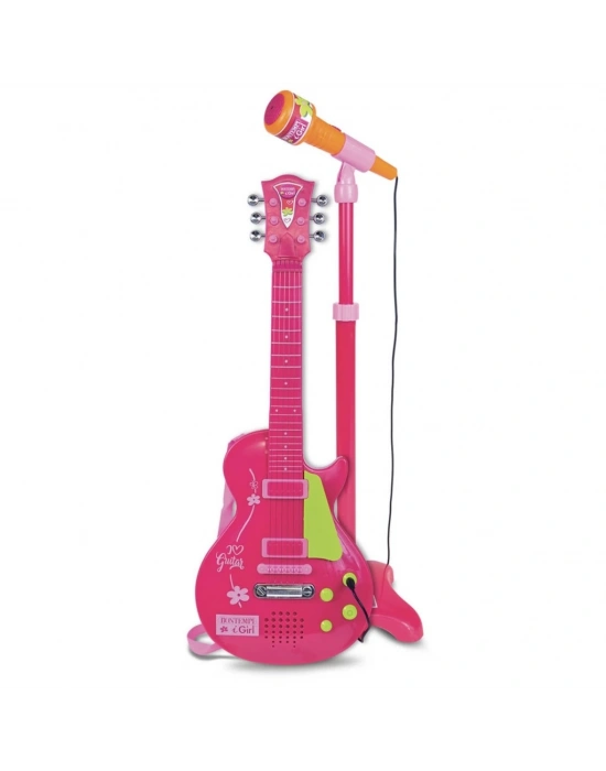 Elektronik Ayaklı Mikrofonlu Pembe Gitar