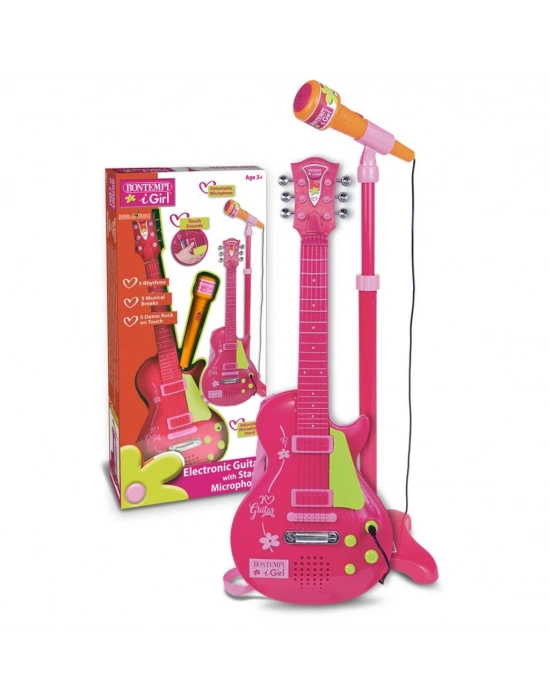 Elektronik Ayaklı Mikrofonlu Pembe Gitar