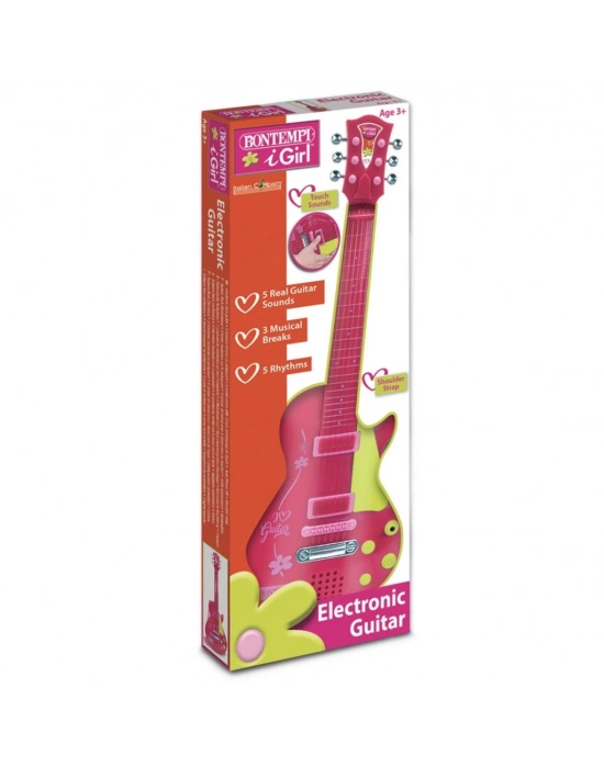Elektronik Tuşlu ve Telli Askılı Pembe Gitar