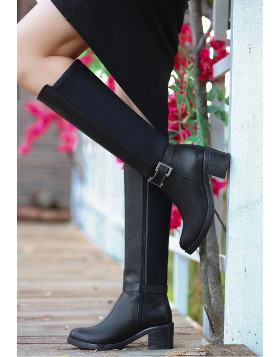 Emrat Siyah Cilt Topuklu Çizme