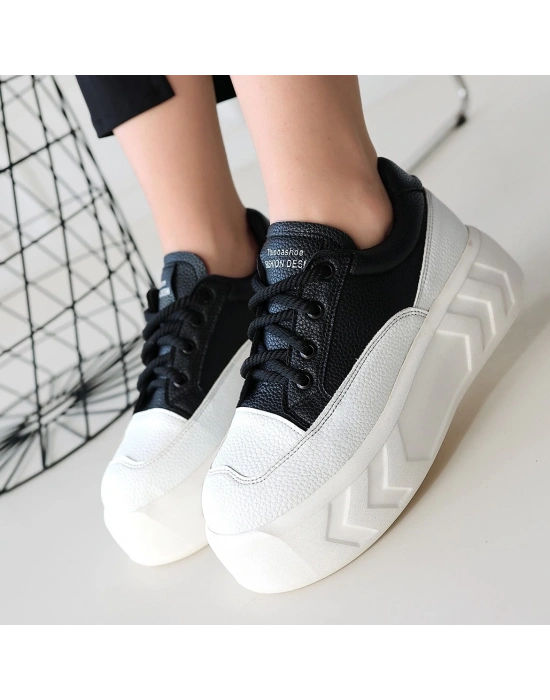 Emwa Siyah Cilt Bağcıklı Spor Ayakkabı