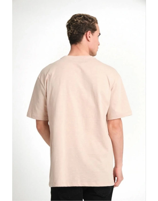 Erkek 24/1 Düz A Kalite Oversize T-shirt - Bej