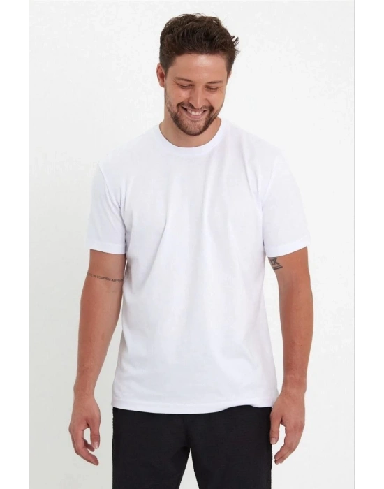 Erkek 24/1 Düz A Kalite Oversize T-shirt - Beyaz
