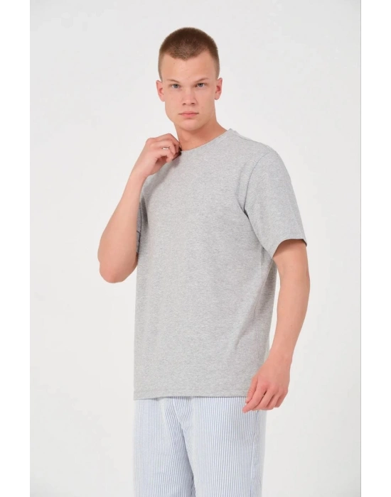 Erkek 24/1 Düz A Kalite Oversize T-shirt - Gri