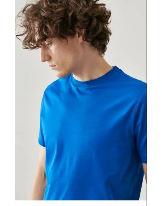 Erkek 24/1 Düz A Kalite Oversize T-shirt - Mavi