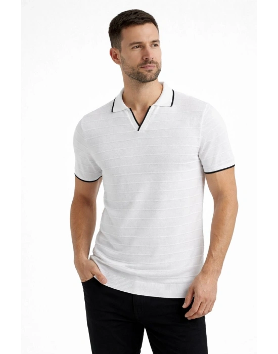 Erkek 2’li Paket Triko Yakalı Düğmesiz Açık Yaka Fitilli Kısa Kollu Regular Fit Tişört - Beyaz & Mint Yeşili