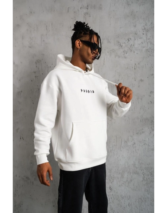 Erkek Astronot Baskılı Kapüşonlu Sweat - Beyaz