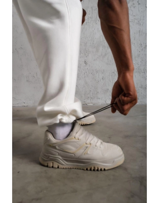 Erkek Baggy Alt Eşofman - Beyaz