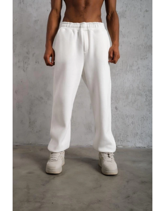 Erkek Baggy Alt Eşofman - Beyaz