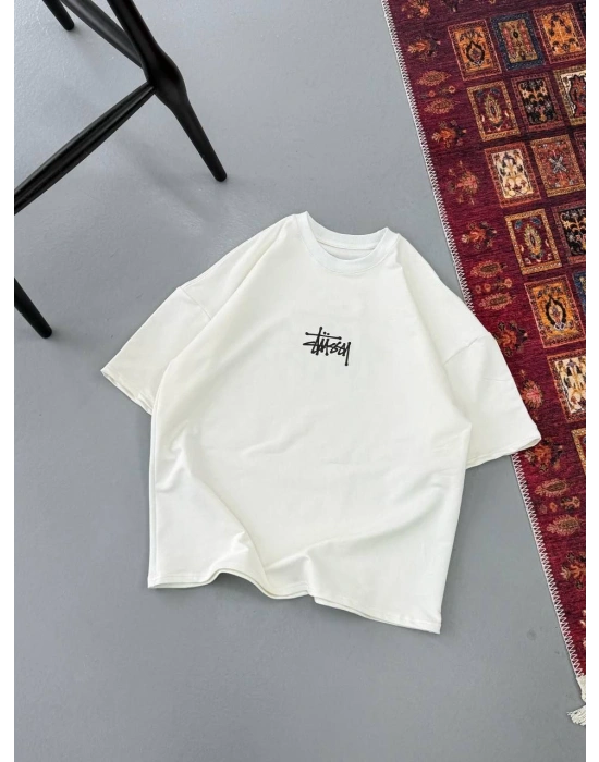 Erkek Baskılı Oversize T-shirt - Beyaz