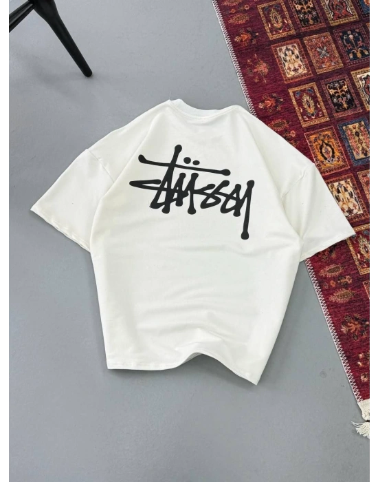 Erkek Baskılı Oversize T-shirt - Beyaz
