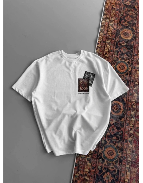 Erkek Baskılı Oversize T-shirt - Beyaz