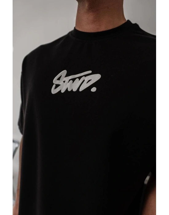 Erkek Baskılı Oversize T-shirt - Siyah