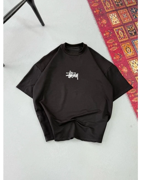 Erkek Baskılı Oversize T-shirt - Siyah