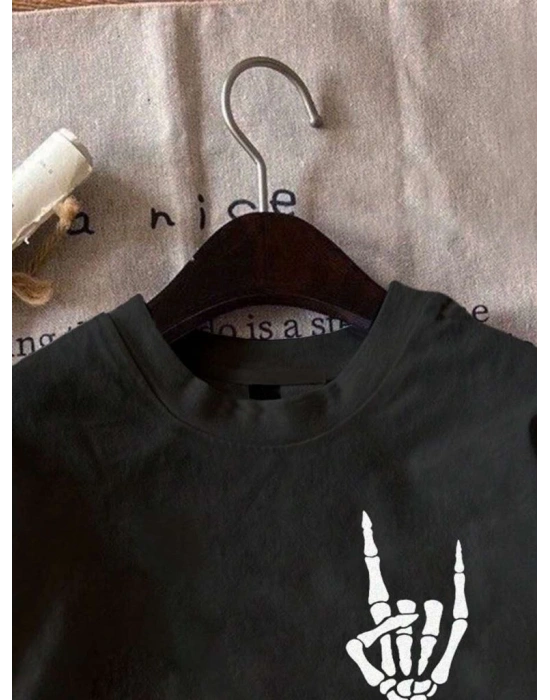 Erkek Baskılı Oversize T-shirt - Siyah