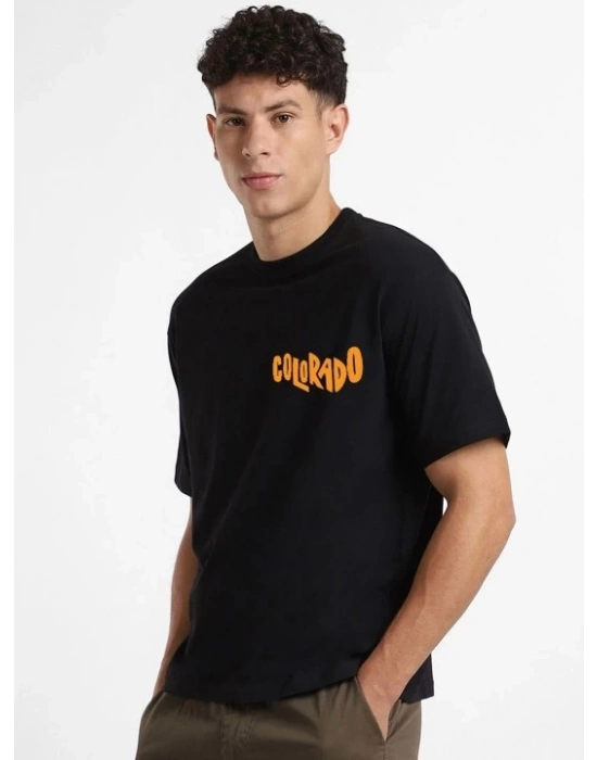 Erkek Baskılı Oversize T-shirt - Siyah