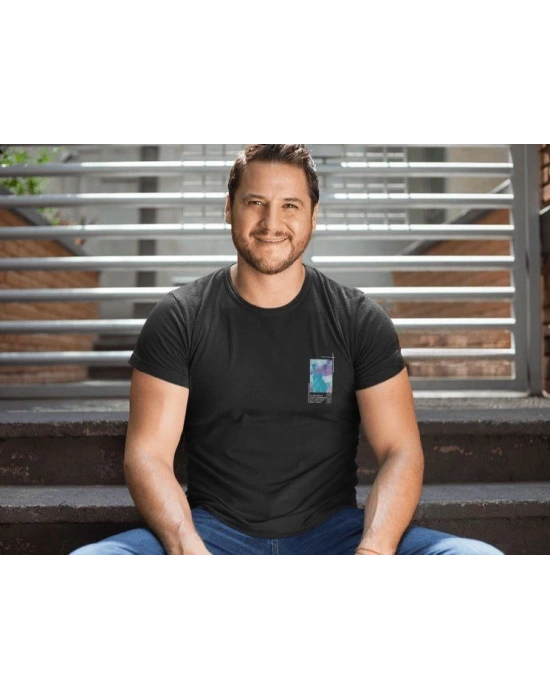 Erkek Bisiklet Yaka Baskılı Oversize T-Shirt - Siyah