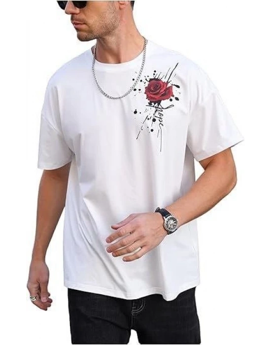 Erkek Bisiklet Yaka Kısa Kol Baskılı T-shirt - Beyaz