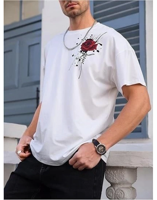 Erkek Bisiklet Yaka Kısa Kol Baskılı T-shirt - Beyaz