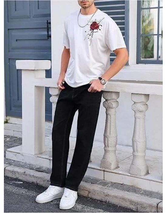 Erkek Bisiklet Yaka Kısa Kol Baskılı T-shirt - Beyaz