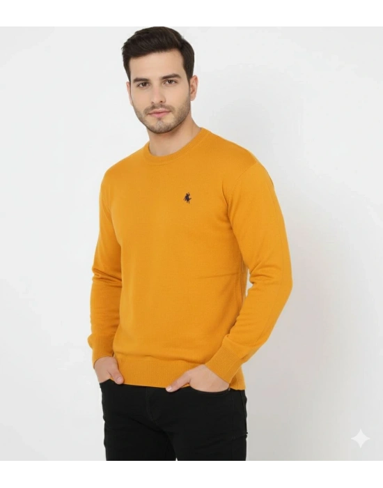 Erkek Bisiklet Yaka Nakış işlemeli Triko Kazak yumuşak dokulu Pamuklu ince Dokuma, uzun kollu Rahat Regular kalıp - Turuncu