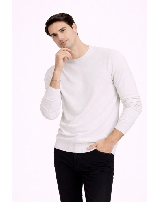 Erkek Bisiklet Yaka Triko Kazak yumuşak dokulu Pamuklu ince Dokuma, uzun kollu Rahat Regular kalıp - Bej