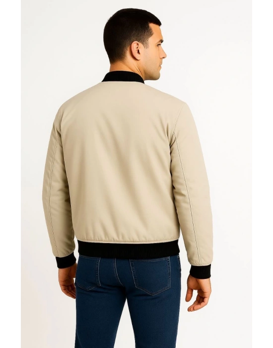 Erkek Bomber Mont Ceket – Fermuarlı, Kapitone İçi Astarlı, Su İtici Kumaş, Regular Fit, Uzun Kollu, Yandan Cepli, Bahar & Kış Rahat Günlük Stil - Bej