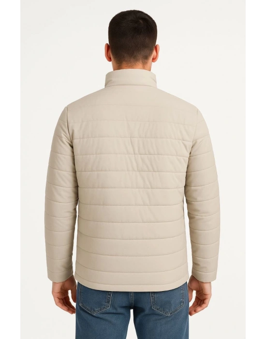 Erkek Bomber Mont Ceket – Su İtici Kumaş, Kapitone Astarlı, Fermuarlı, Kışlık - Bej