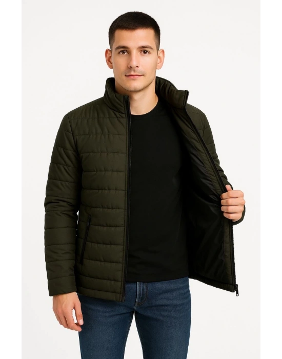 Erkek Bomber Mont Ceket – Su İtici Kumaş, Kapitone Astarlı, Fermuarlı, Kışlık - Haki