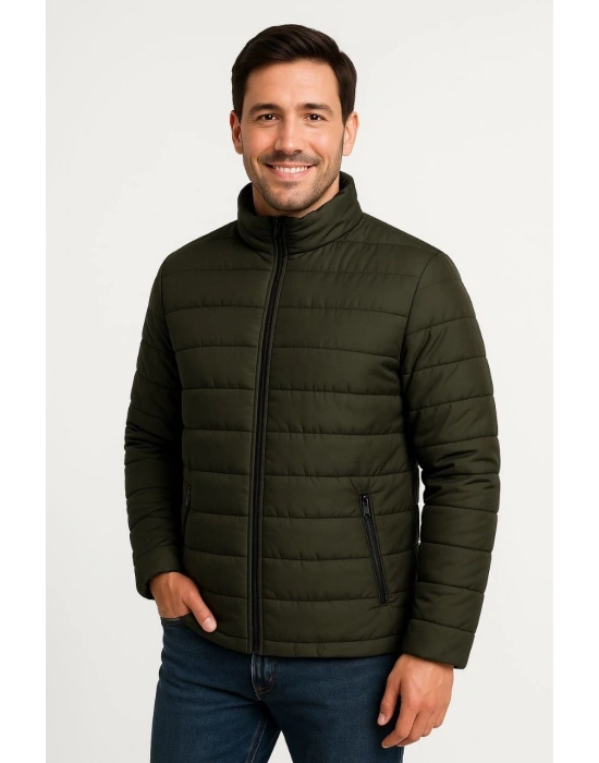 Erkek Bomber Mont Ceket – Su İtici Kumaş, Kapitone Astarlı, Fermuarlı, Kışlık - Haki