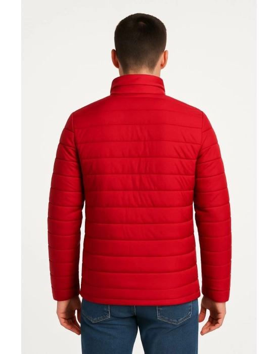 Erkek Bomber Mont Ceket – Su İtici Kumaş, Kapitone Astarlı, Fermuarlı, Kışlık - Kırmızı