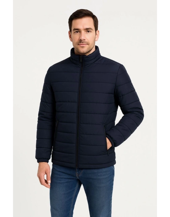 Erkek Bomber Mont Ceket – Su İtici Kumaş, Kapitone Astarlı, Fermuarlı, Kışlık - Lacivert