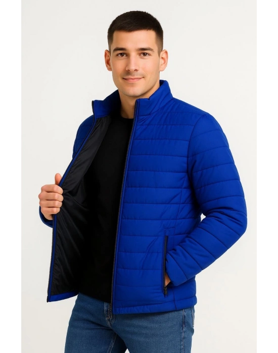 Erkek Bomber Mont Ceket – Su İtici Kumaş, Kapitone Astarlı, Fermuarlı, Kışlık - Saks Mavisi