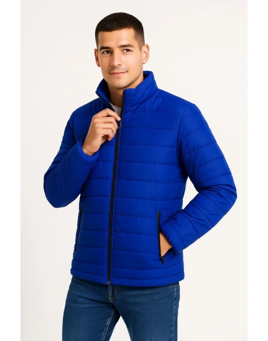 Erkek Bomber Mont Ceket – Su İtici Kumaş, Kapitone Astarlı, Fermuarlı, Kışlık - Saks Mavisi