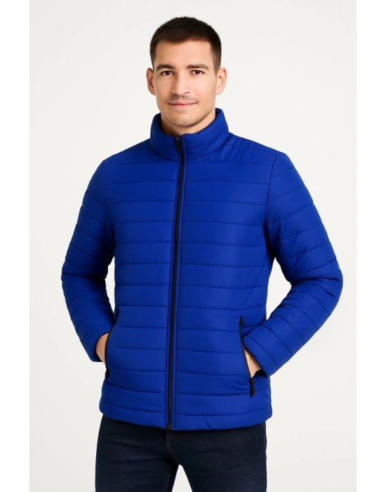 Erkek Bomber Mont Ceket – Su İtici Kumaş, Kapitone Astarlı, Fermuarlı, Kışlık - Saks Mavisi