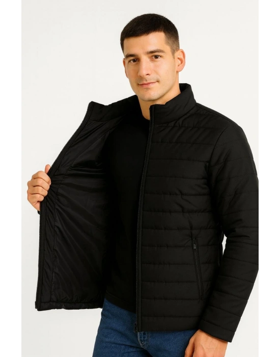 Erkek Bomber Mont Ceket – Su İtici Kumaş, Kapitone Astarlı, Fermuarlı, Kışlık - Siyah