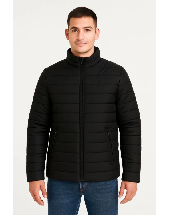 Erkek Bomber Mont Ceket – Su İtici Kumaş, Kapitone Astarlı, Fermuarlı, Kışlık - Siyah